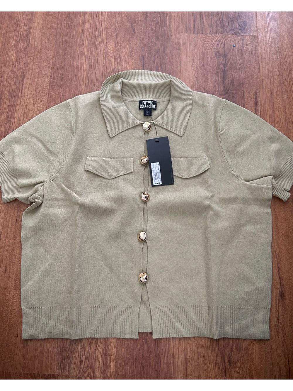 Future Collective  Short Sleeve Cardigan with Gold Buttons